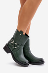 Zazoo 60480 Leather Ankle Boots With Low Heel Insulated Dark Green
