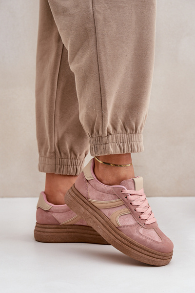 Damskie Sneakersy Na Platformie Różowe Lesida