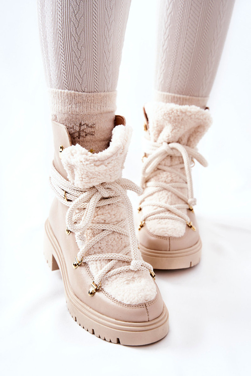 Leather Trapper Boots Tied Lewski Light Beige 3116