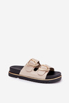 Ladies Platform Sandals With Golden Buckles Beige Tersele