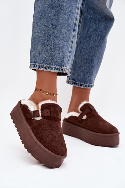 Damskie Śniegowce Na Platformie Z Futerkiem I Klamrą Czekoladowe Jessina