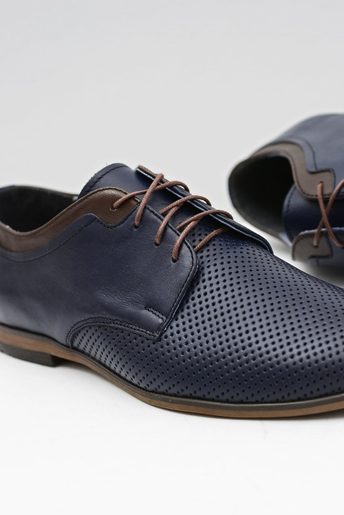 Openwork Men's Leather Semi Shoes Ettore Navy Blue