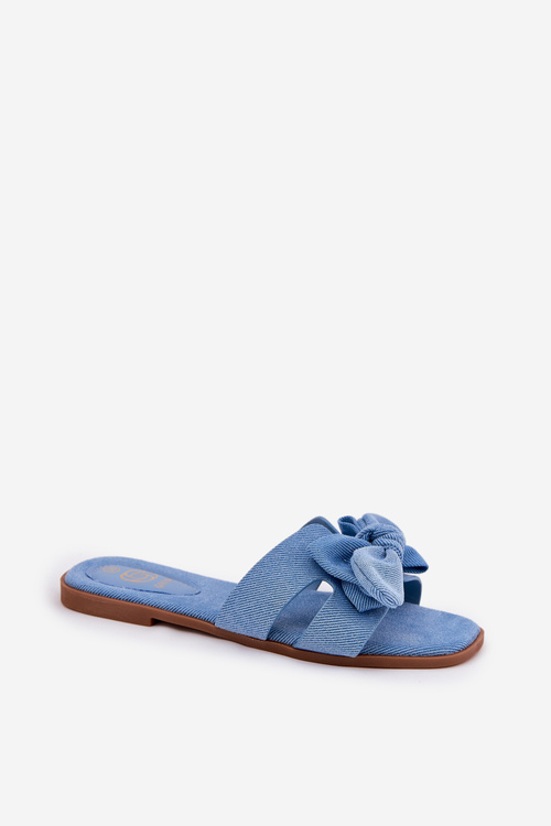 Flat Ladies Slippers With Bow Blue Tobin