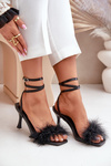 Stiletto Sandals With Feathers Black Emilettra