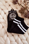 Youth Cotton Sports Socks With Stripes Black