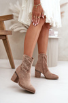 Decorated Ladies Cutout Ankle Boots On Heels Made Of Eco Suede Beige S.Barski HY42-029