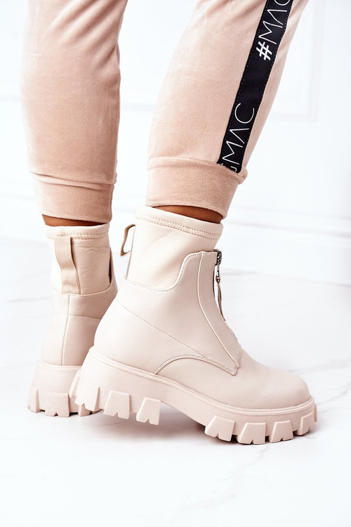 Women's Platform Boots With A Zipper Beige Cheers