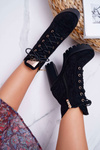 Damskie Wysokie Botki Czarne Zamszowe Grunge Midow