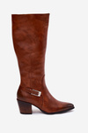 Leather High Heeled Boots With Buckle Lined Zazoo 70156 Brown