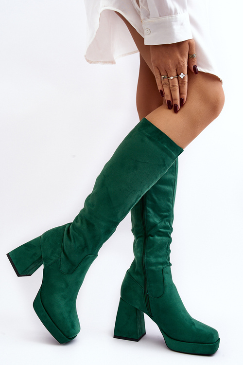 Women's insulated boots with chunky heel in green Layala