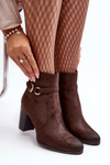 Women's Leather Boots On Heel With Buckle Brown Lasima