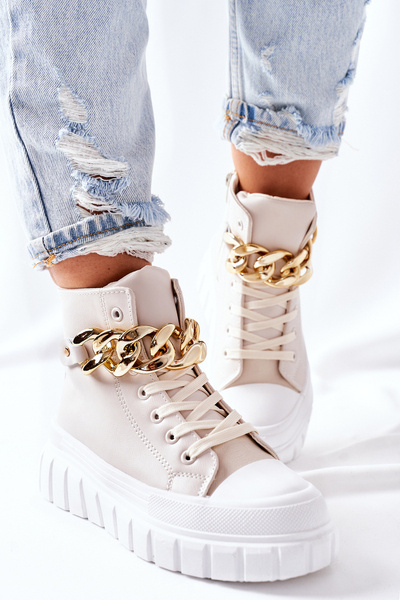 Wysokie Trampki Na Platformie Beżowe La Rocca