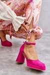 Suede Chunky Heels Platform Pumps Fuchsia Diame
