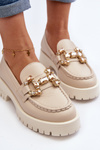Women's Leather Moccasins with Decoration CheBello 4369 Beige