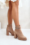 Women's Heeled Boots Eco Suede With Decorative Strap Beige Maivone