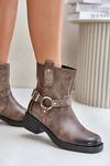 Zazoo 60480 Leather Ankle Boots On Low Heel Insulated Brownish Gray