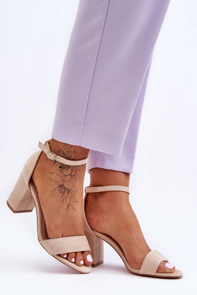 Suede High Heel Sandals Beige Madame