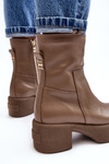 Leather Boots On Low Heel Dark Beige Lemar Volavola