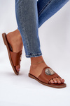 Eco Leather Slippers On Flat Heel With Decoration Camel Tatereia
