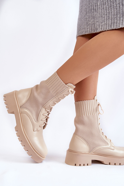 Leather Socks Lace-up Boots Light beige Riston
