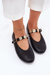 Women's Ballerinas With Strap And Golden Decorations Black Firicene