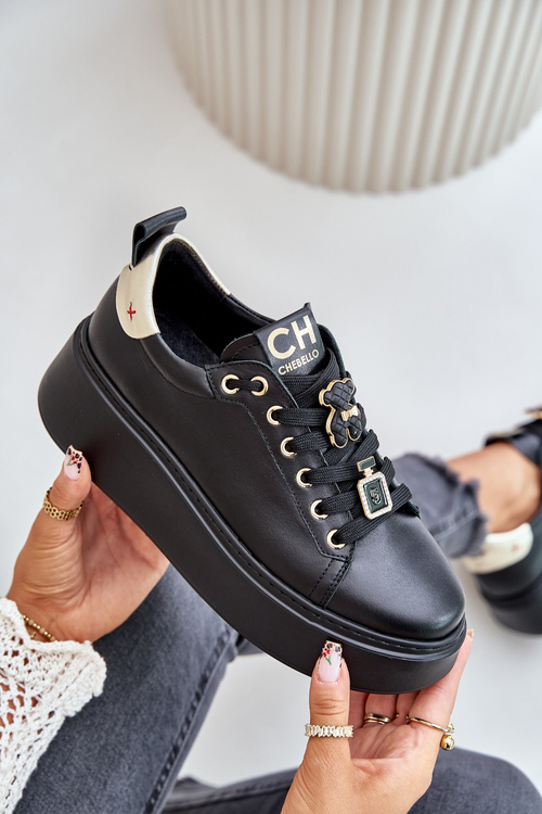 Women Leather Sneakers With Pins On Platform CheBello 4596 Black
