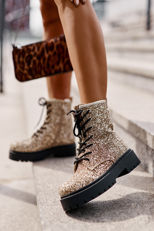 Workery Botki Ocieplane Z Cekinami Złote Liatheine