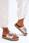 Material Slippers With Flowers Bíle Nessa