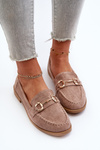 Women's Loafers with Flat Heel and Embellishment Dark Beige Aviole