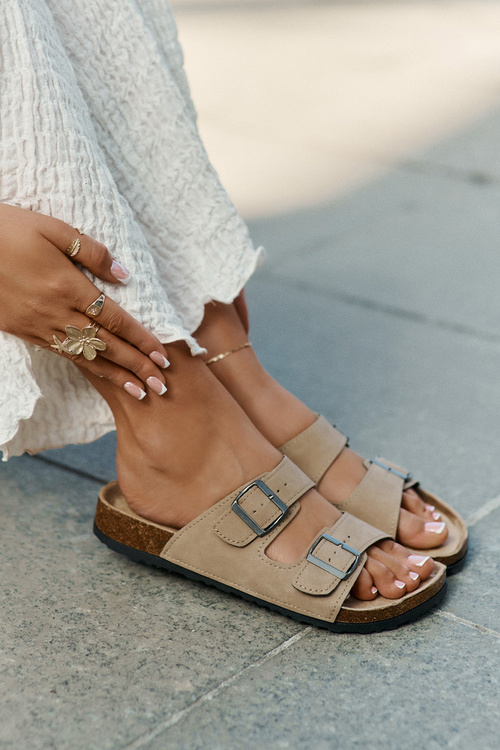 Women's Sandals With Buckles On Cork Platform Beige Galurena