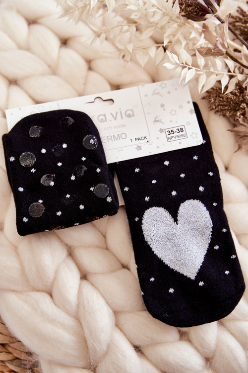 Women's Non-slip Socks In Hearts And Dots Black