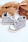 Children's Sneakers With Glitter Silver Ally