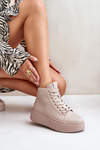 Sneakersy Damskie Wysokie Skóra Naturalna Platforma Beżowe Vinceza 66707