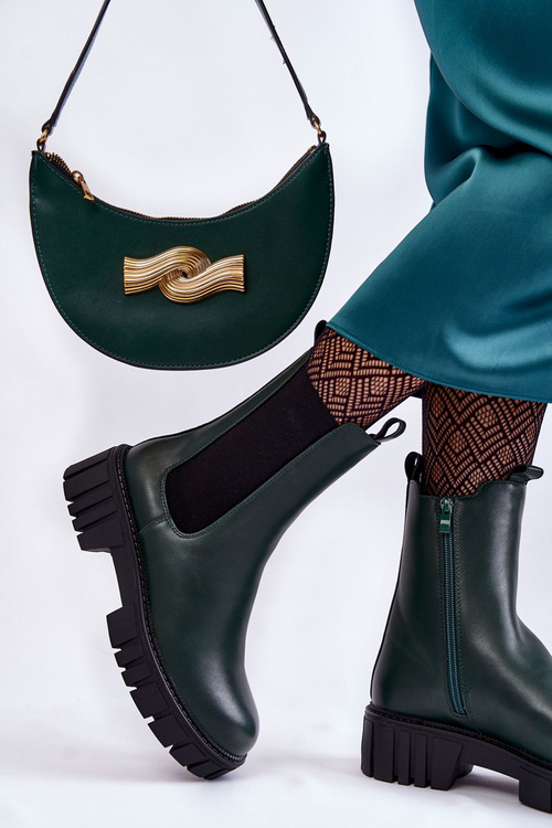 Leather Women's Boots On The Platform Green Bente