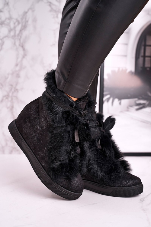 Women's Platform Sneakers with Fur Black Pretty