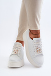 Women's Leather Platform Sneakers With Teddy Bear White Vinceza 66641