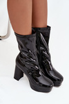 Patent leather women's ankle boots on platform and wedge heel black Calvessa
