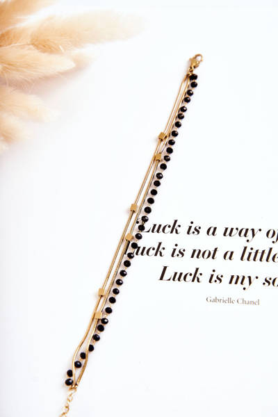 Bransoletka Damska Podwójna Mini Kwadraty Złoto-Czarna