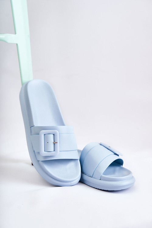 Women's Leather Slippers With A Buckle Blue Devia