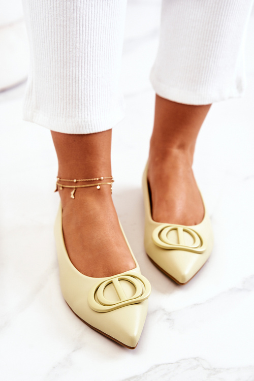 Baleriny Klasyczne Skórzane W Szpic Jasnozielone Rachelle