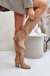 Knee High Block Heel Boots Made Of Eco Suede Beige Clorira