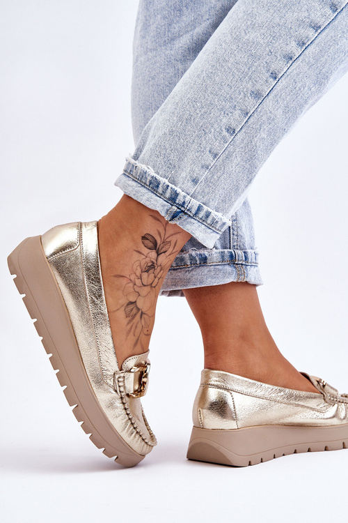 Zazoo 10141 Leather Platform Moccasins with Gold Decoration