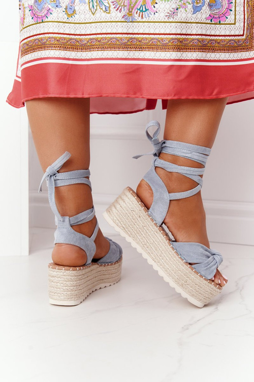 Lace-up Sandals On A Braided Platform Blue La Palma