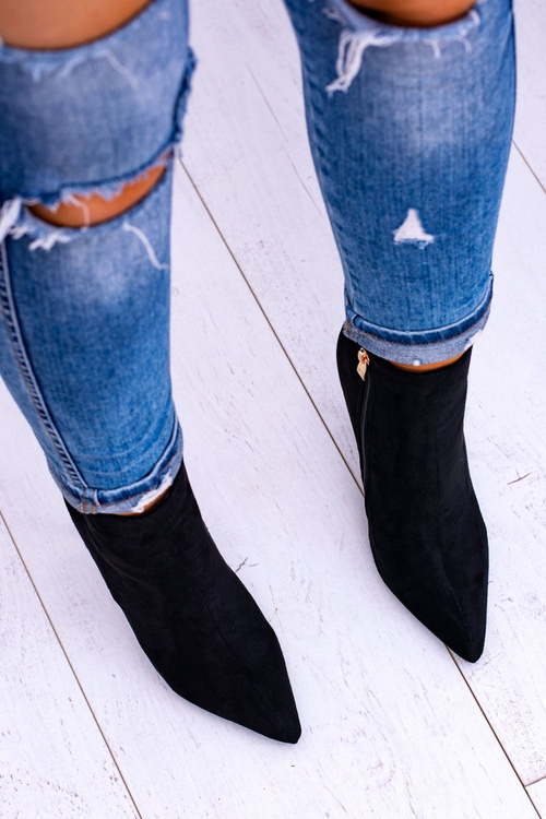 Lu Boo Czarne Zamszowe Botki na Szpilce Veneci