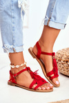 Women's Flat Suede Sandals Boho Red Lucami