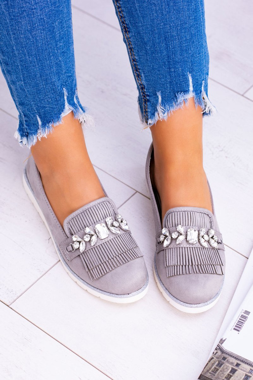 Grey Suede Mokassins with Vivaro Crystals