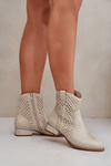Botki Damskie Ażurowe Na Zamek Niski Obcas Złote Neliawen