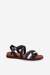 Womens Flat Sandals With Straps Black Sergio Leone SK087H