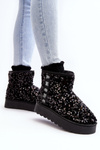 Women's Snow Boots On Platform Embellished With Rhinestones Black Silmo