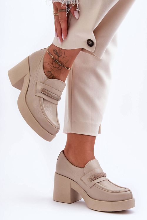 Leather Heeled Shoes with Embellishment Beige Gelanor